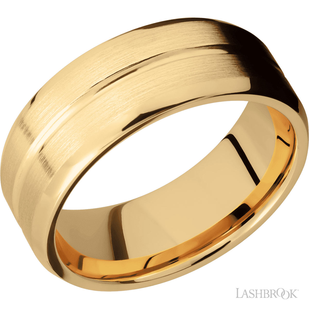 Lashbrook Beveled with Center Accent Groove 14K Yellow Gold with Polish Satin Finish