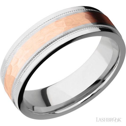 Lashbrook Cobalt Chrome with Hammer Polish Finish and 14K Rose Gold Inlay