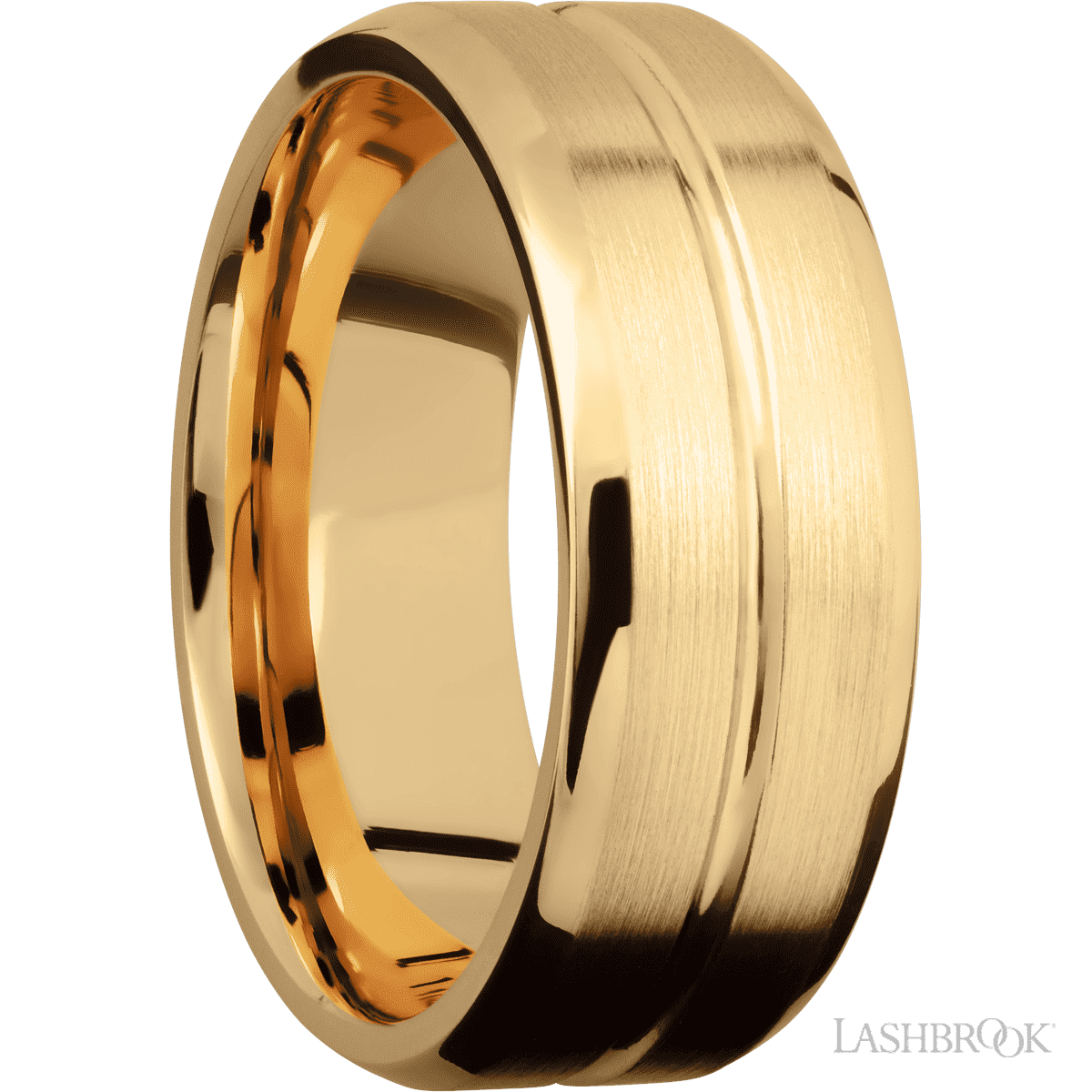 Lashbrook Beveled with Center Accent Groove 14K Yellow Gold with Polish Satin Finish