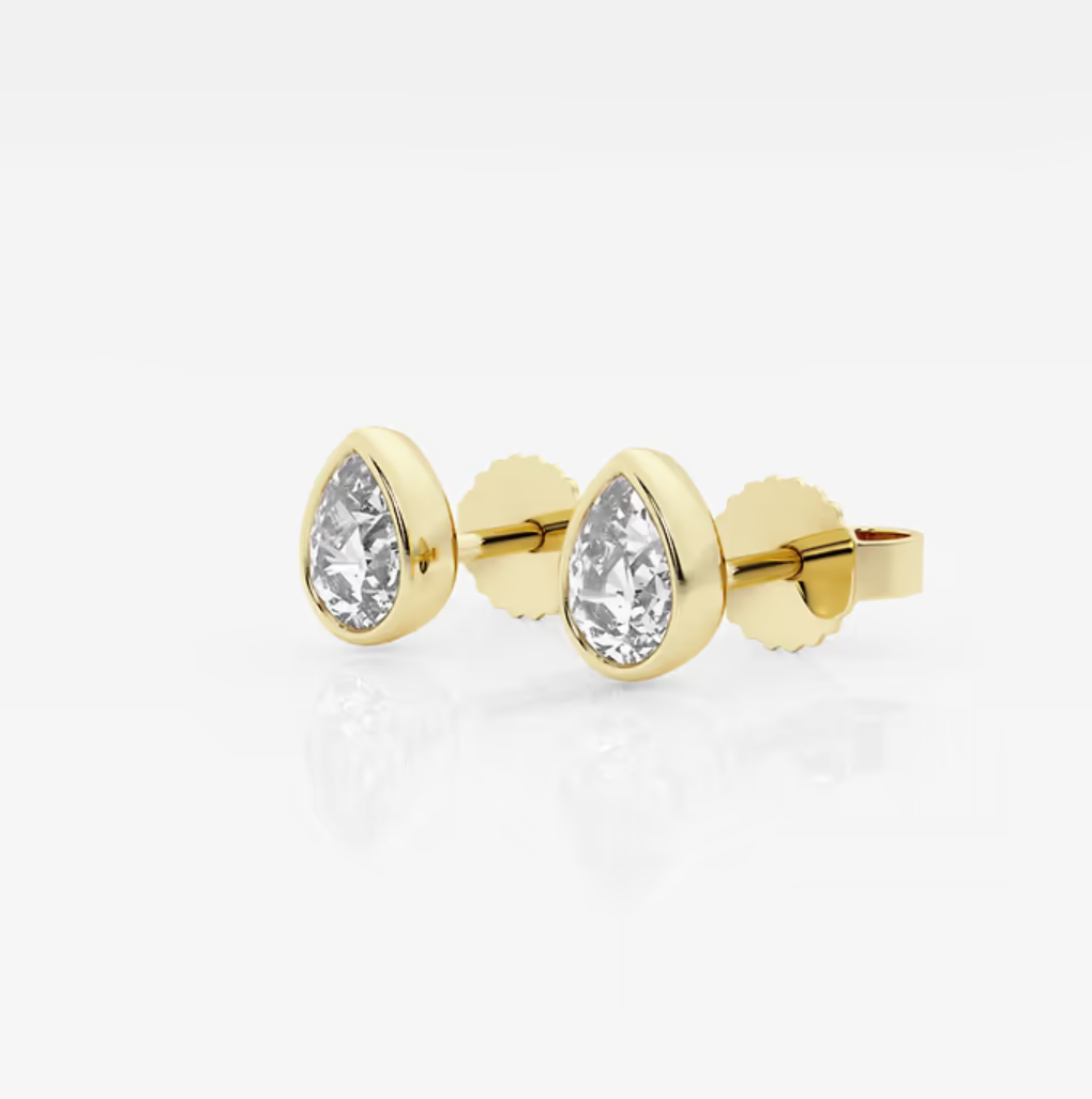 14k Yellow Gold Bezel Set Diamond Pear Stud Earrings