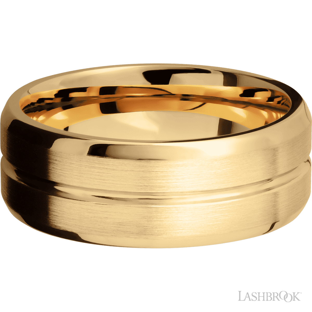 Lashbrook Beveled with Center Accent Groove 14K Yellow Gold with Polish Satin Finish