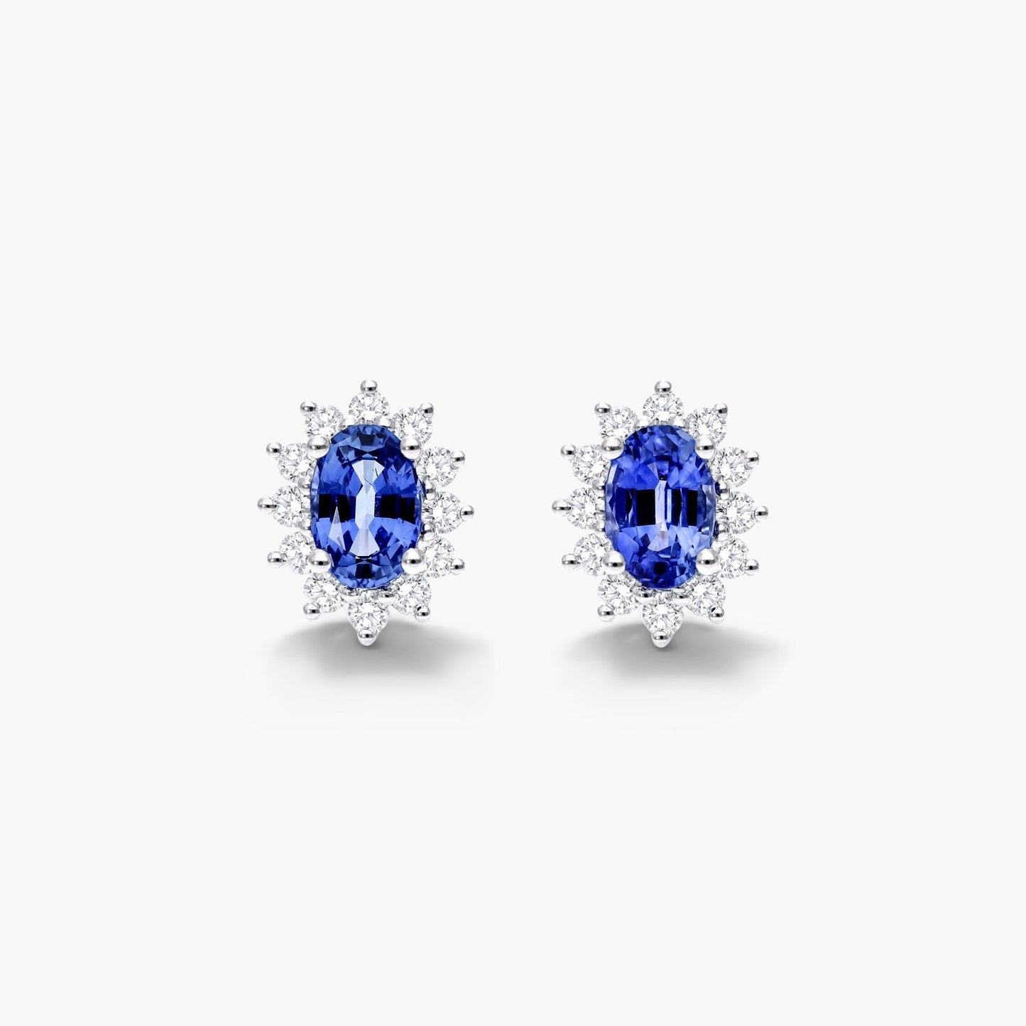 18K White Gold Oval Halo Gemstone Diamond Earrings