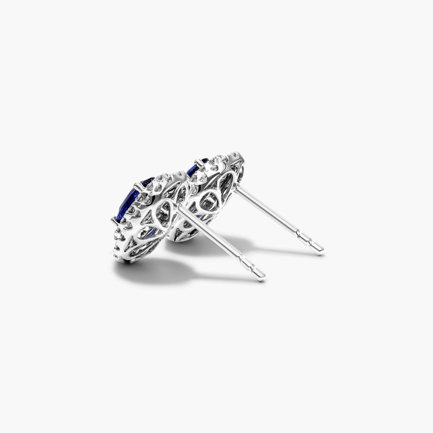 18K White Gold Double Halo Oval Sapphire And Diamond Earrings