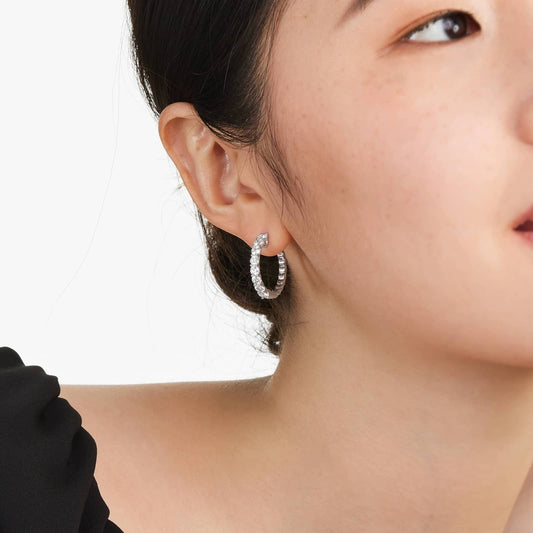 14K White Gold Lab Created Diamond Hoop Earrings