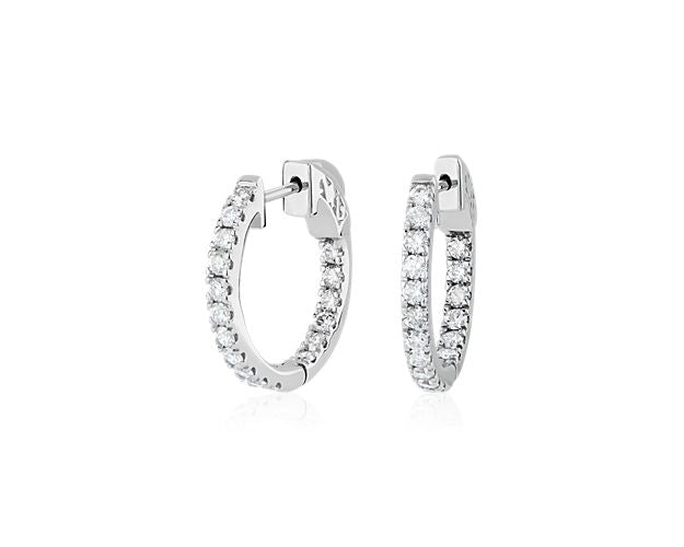 14K White Gold Inside Out Diamonds Hoops
