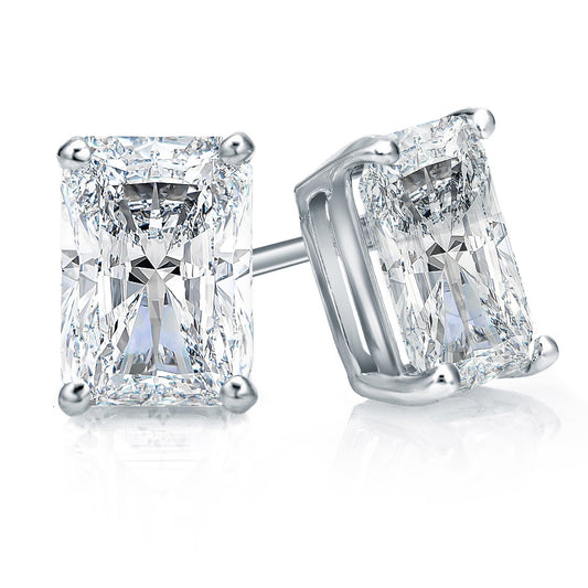 14K White Gold Radiant Cut Lab Diamond Stud Earrings