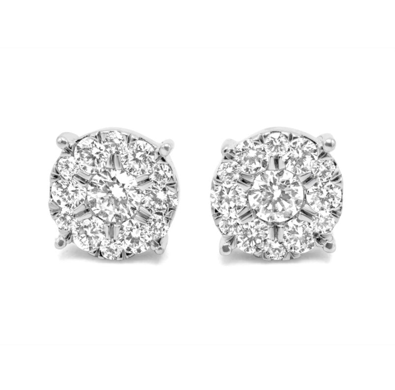 White Gold Lab Diamond Cluster Earrings