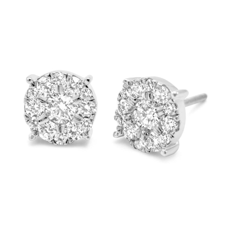 White Gold Lab Diamond Cluster Earrings