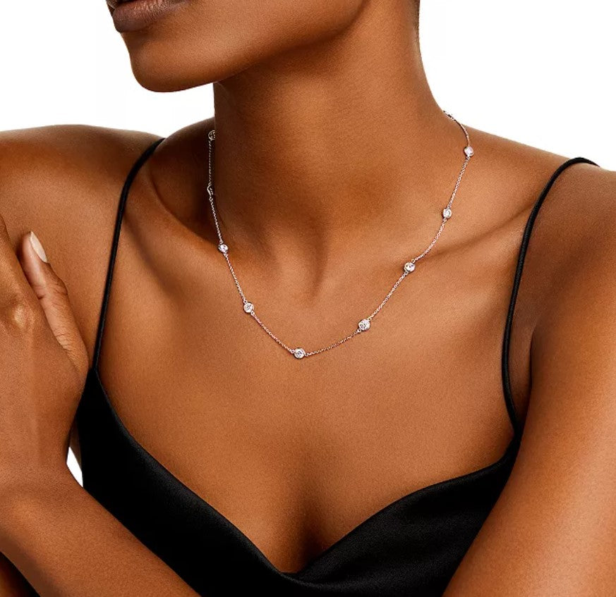 14K White Gold Bezel Set Diamond Necklace