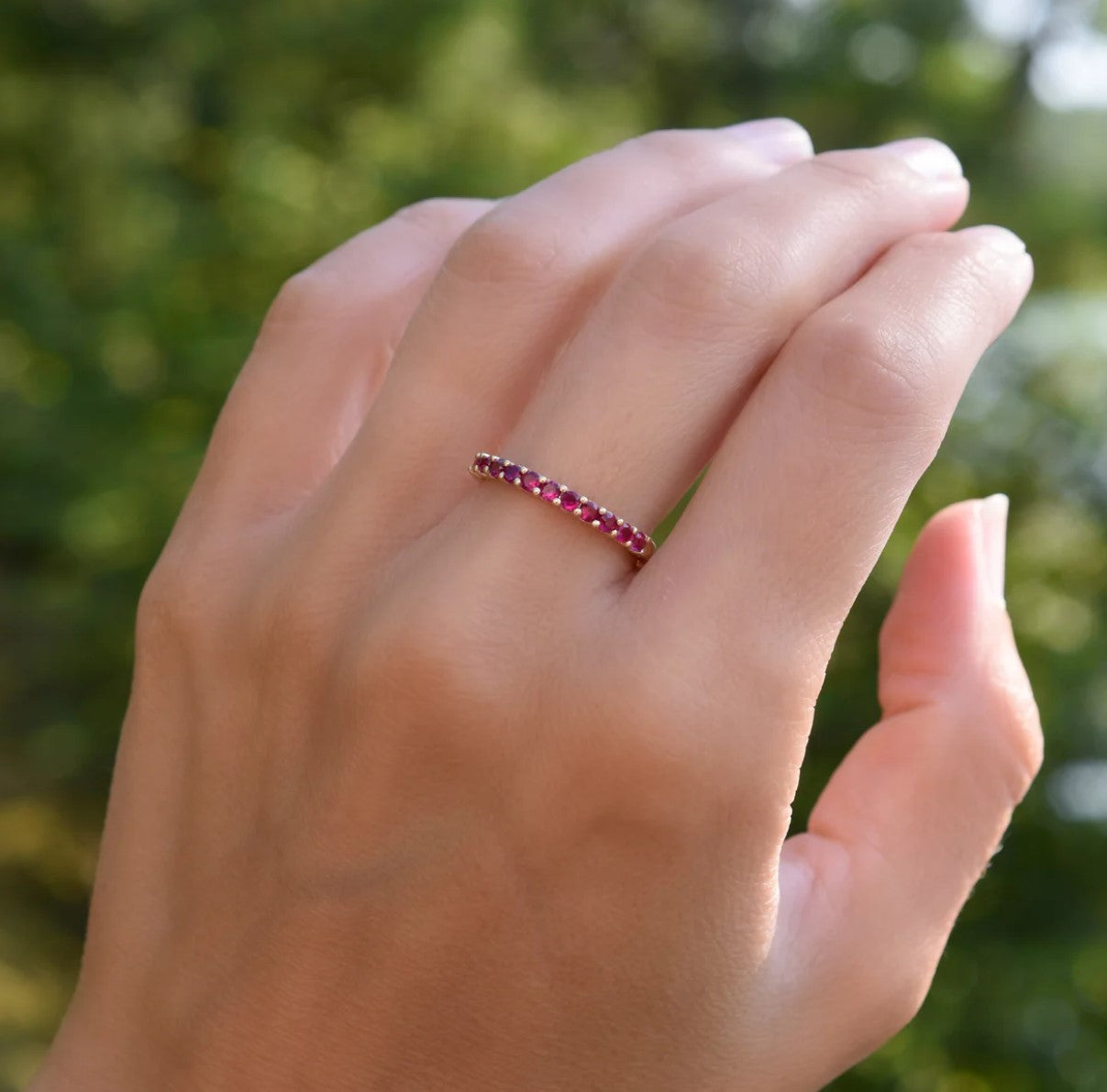 14K White Gold Pink Sapphire Eternity Band