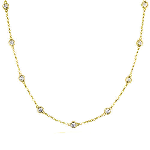 14K Yellow Gold Bezel Set Diamond Necklace