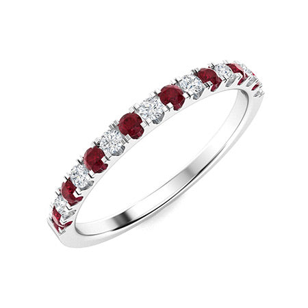 14K White Gold Alternating Ruby And Diamond Ring