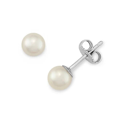 14K White Gold Pearl Stud Earrings